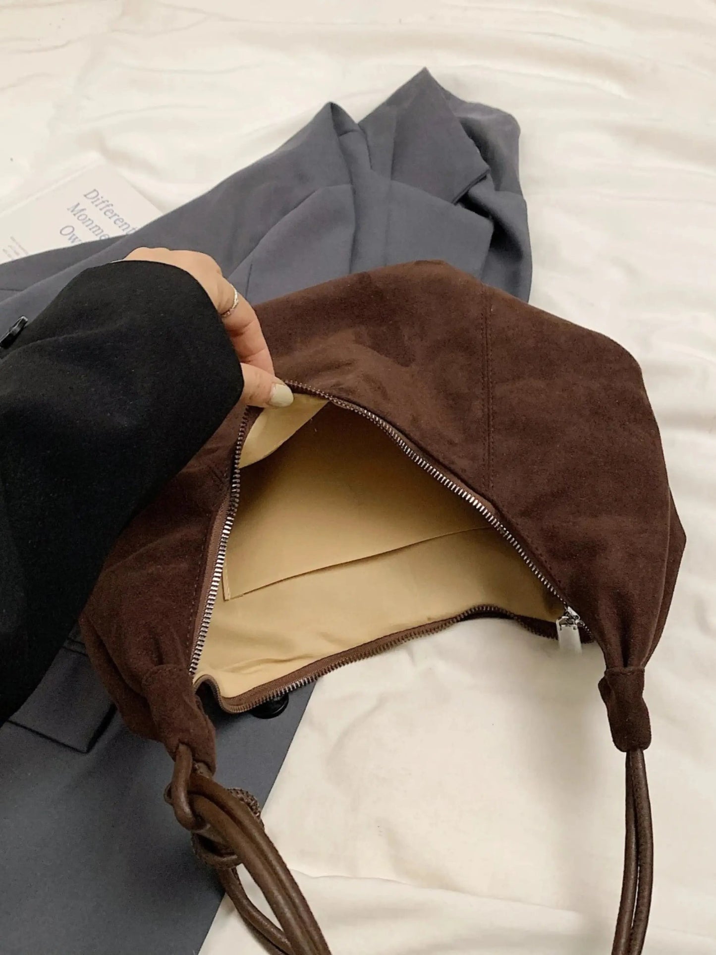 Amalia Damen Wildleder Hobo Tasche Boho Chic Braun
