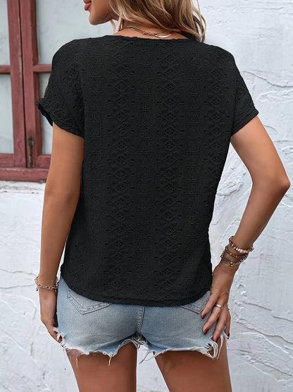 Eveloria Damen T-Shirt Eingekerbter Ausschnitt Lochstickerei