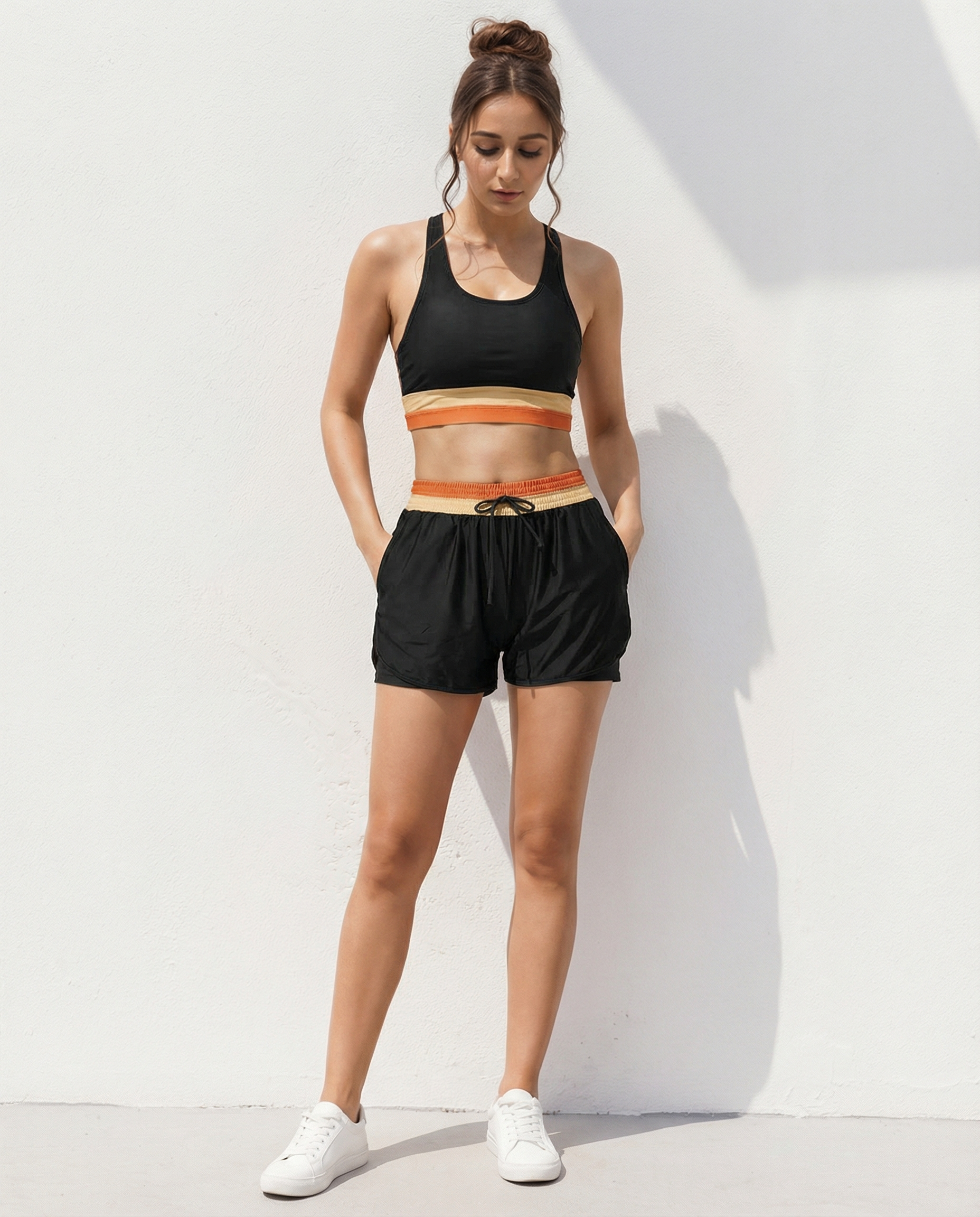 Eveloria Damen Sportbikini Set Schwarz mit Boyshort und Reißverschluss - Eveloria
