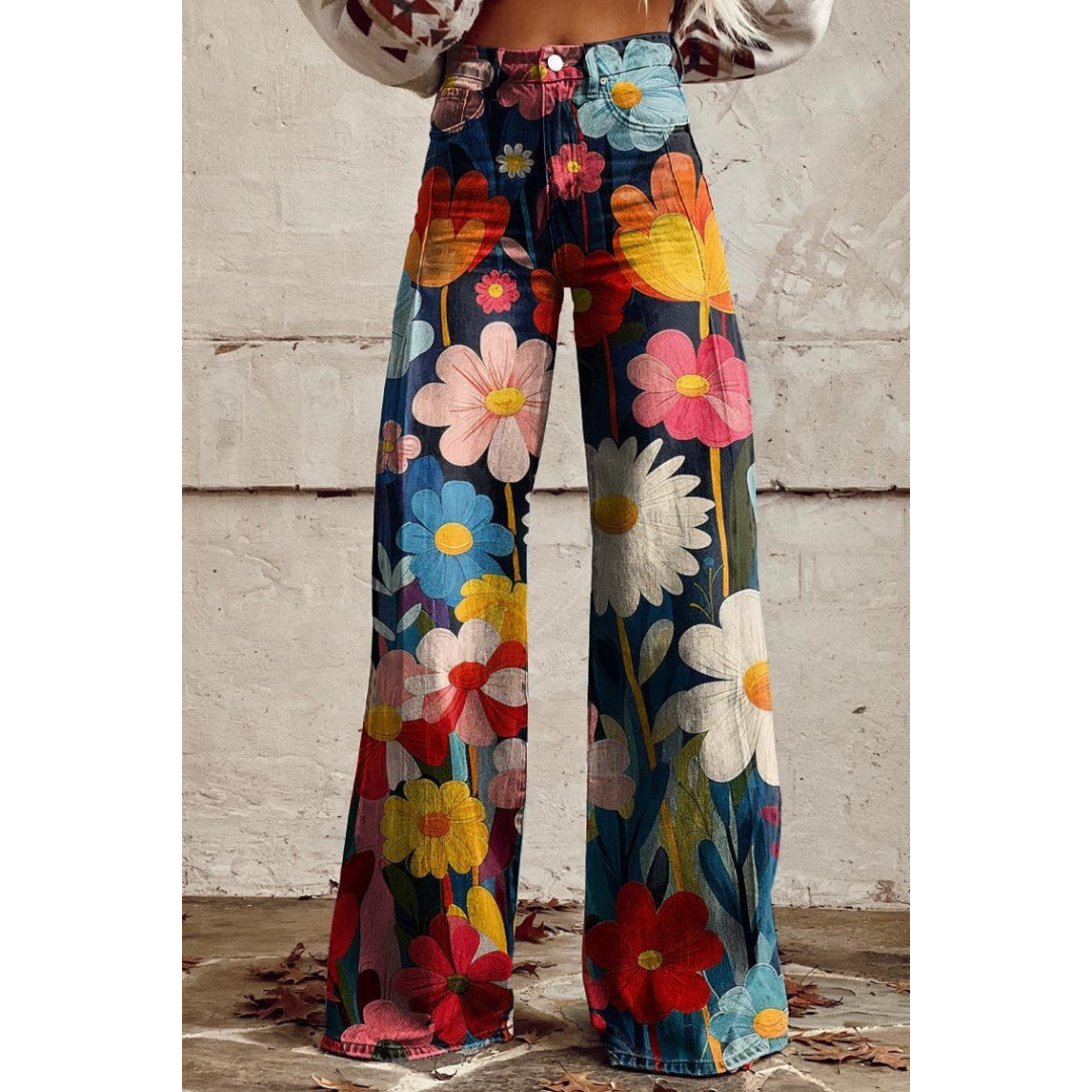 Eveloria Damen Jeanshose Helle Blumen Bedruckt