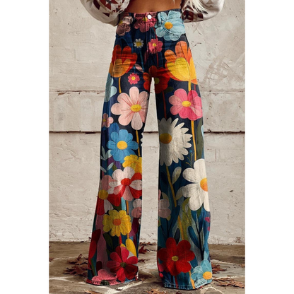 Eveloria Damen Jeanshose Helle Blumen Bedruckt