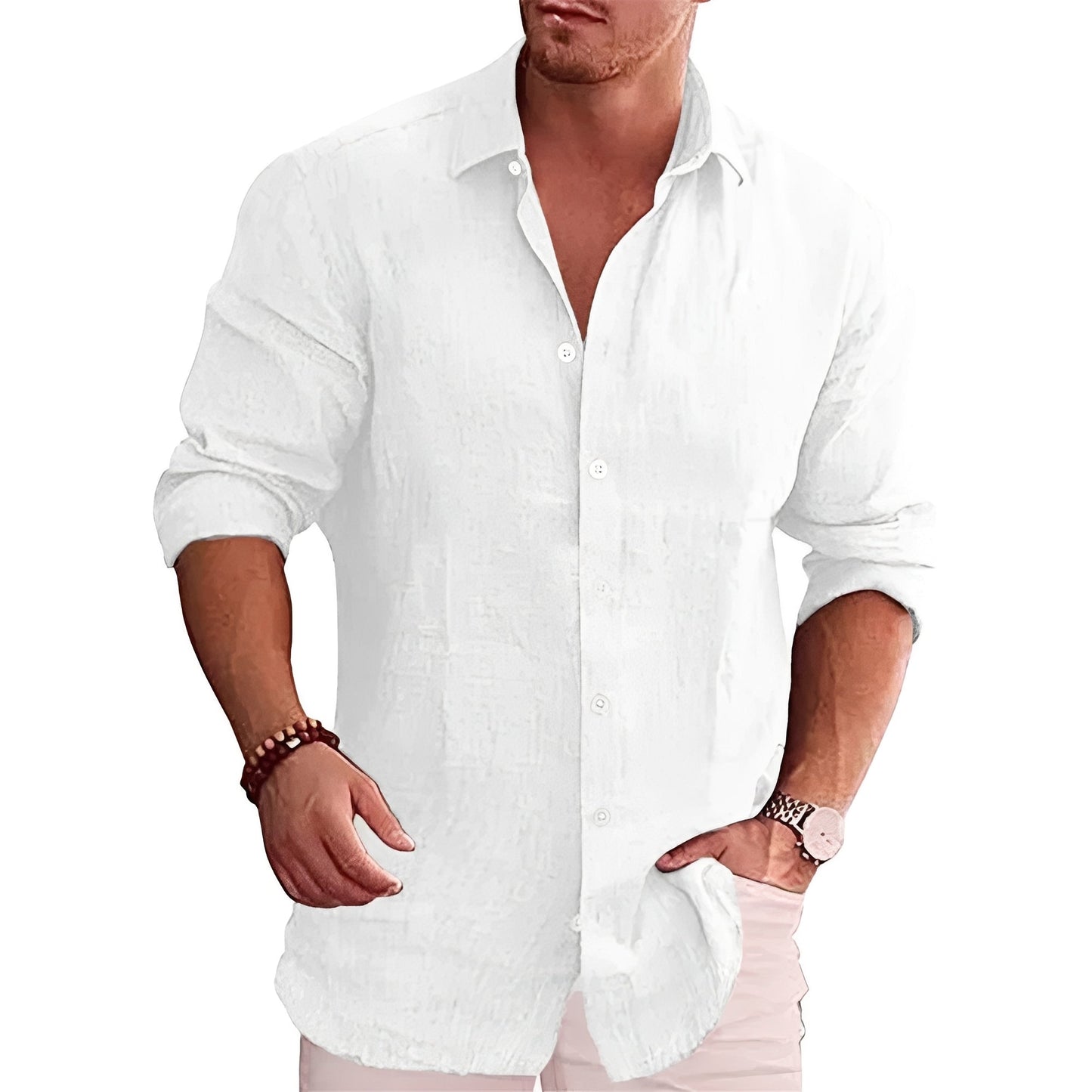 Herren Slim-Fit Langarmhemd Elegantes Baumwolle Weiß