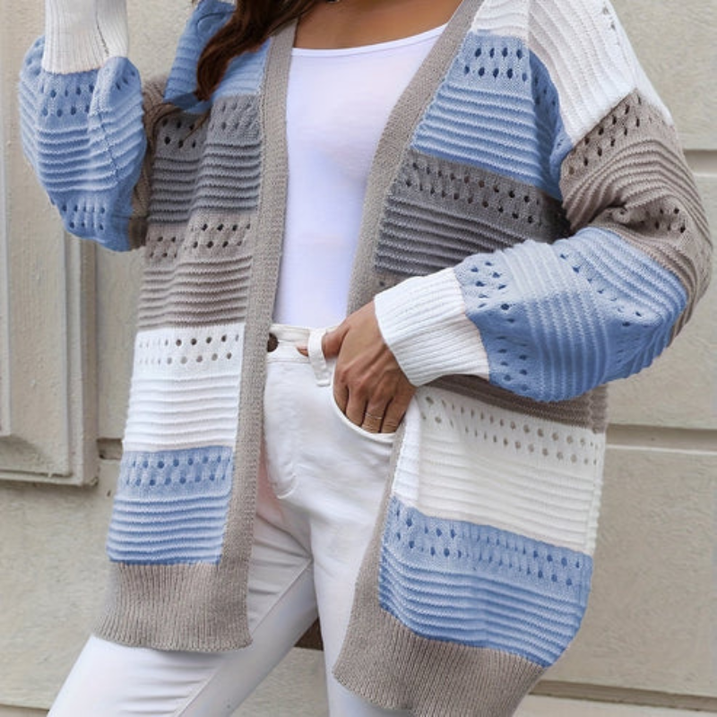 Damen Cardigan Gestreift Lockere Passform