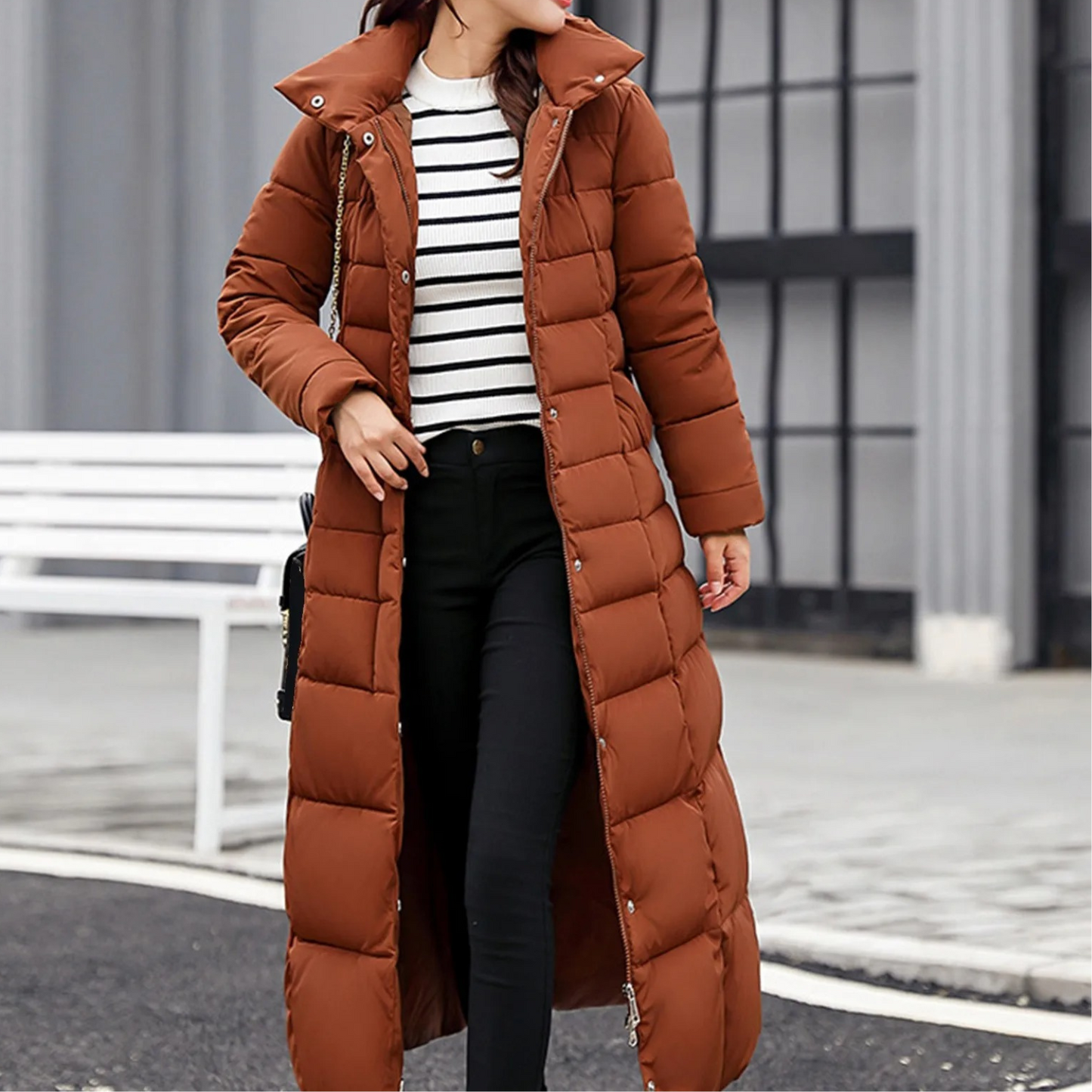 Damen Pufferjacke Elegantes Design Umlegekragen