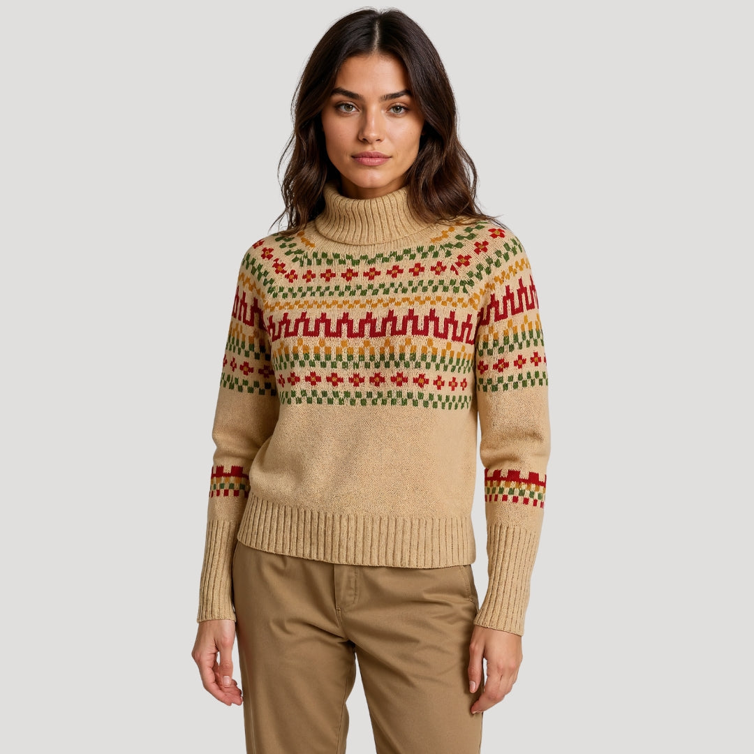 Damen Rollkragen Strickpullover Frühlingsmuster Blau