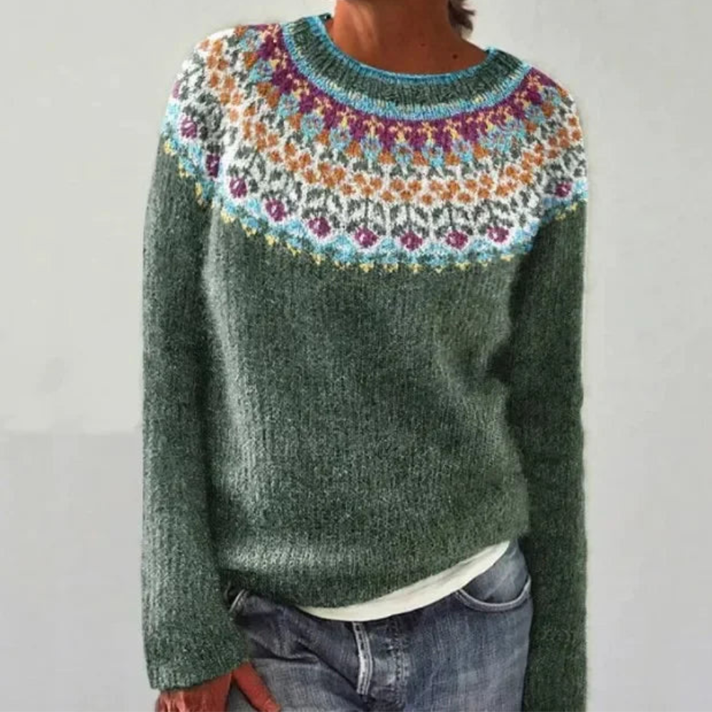 Damen Strickpullover Norweger-Muster Rundhals Arnette - Eveloria