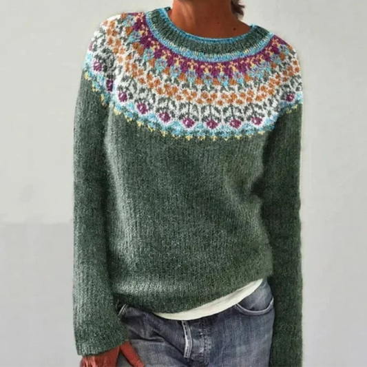 Damen Strickpullover Norweger-Muster Rundhals Arnette - Eveloria