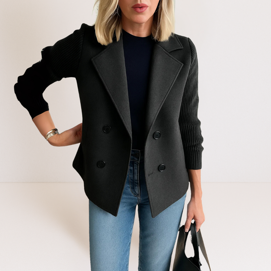 Damen Strickblazer Knopfleiste Elegantes Grau