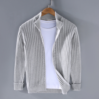 Herren Strickjacke Reißverschluss Gerippt Beige