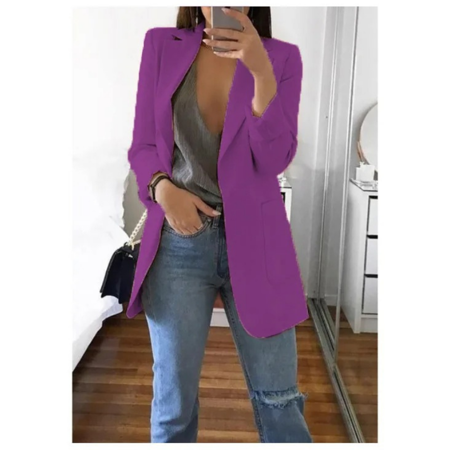 Damen Doppelreihiger Blazer Bürooutfit mit Druck