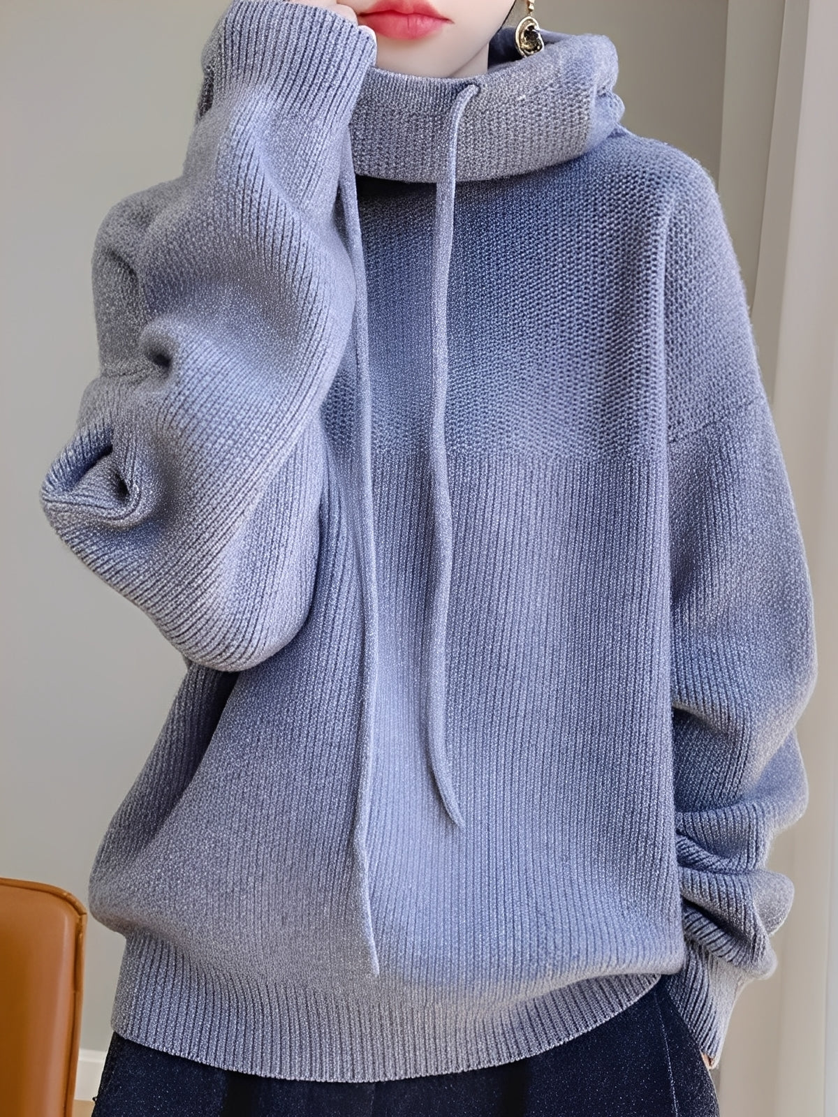 Damen Strickpullover Rollkragen Kaschmir Kuschelig Beige
