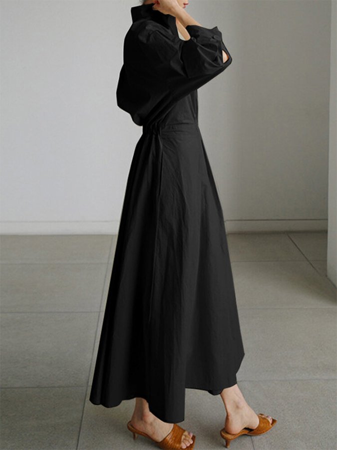 Damen Maxi-Kleid Tailliertes Hemdkleid