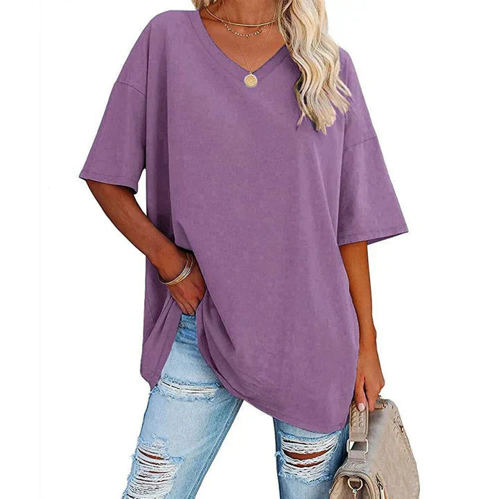 Eveloria Damen V-Ausschnitt T-Shirt Leicht Lockeres Baumwolle Weiß