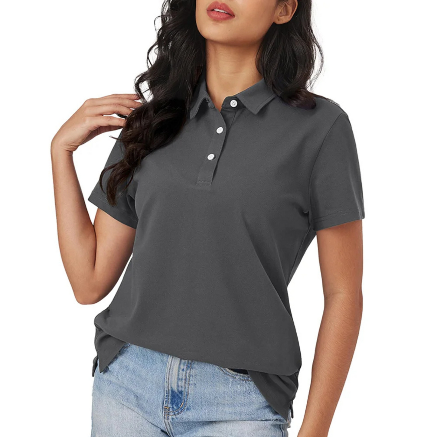 Eveloria Damen Polo Blau Seide Atmungsaktiv Leicht
