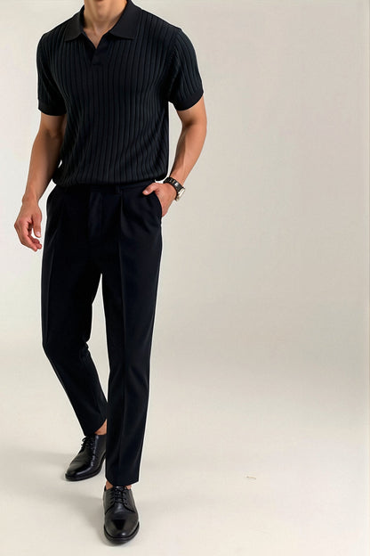 Herren Poloshirt Kurzärmelig Gerippt Elegant Weiß