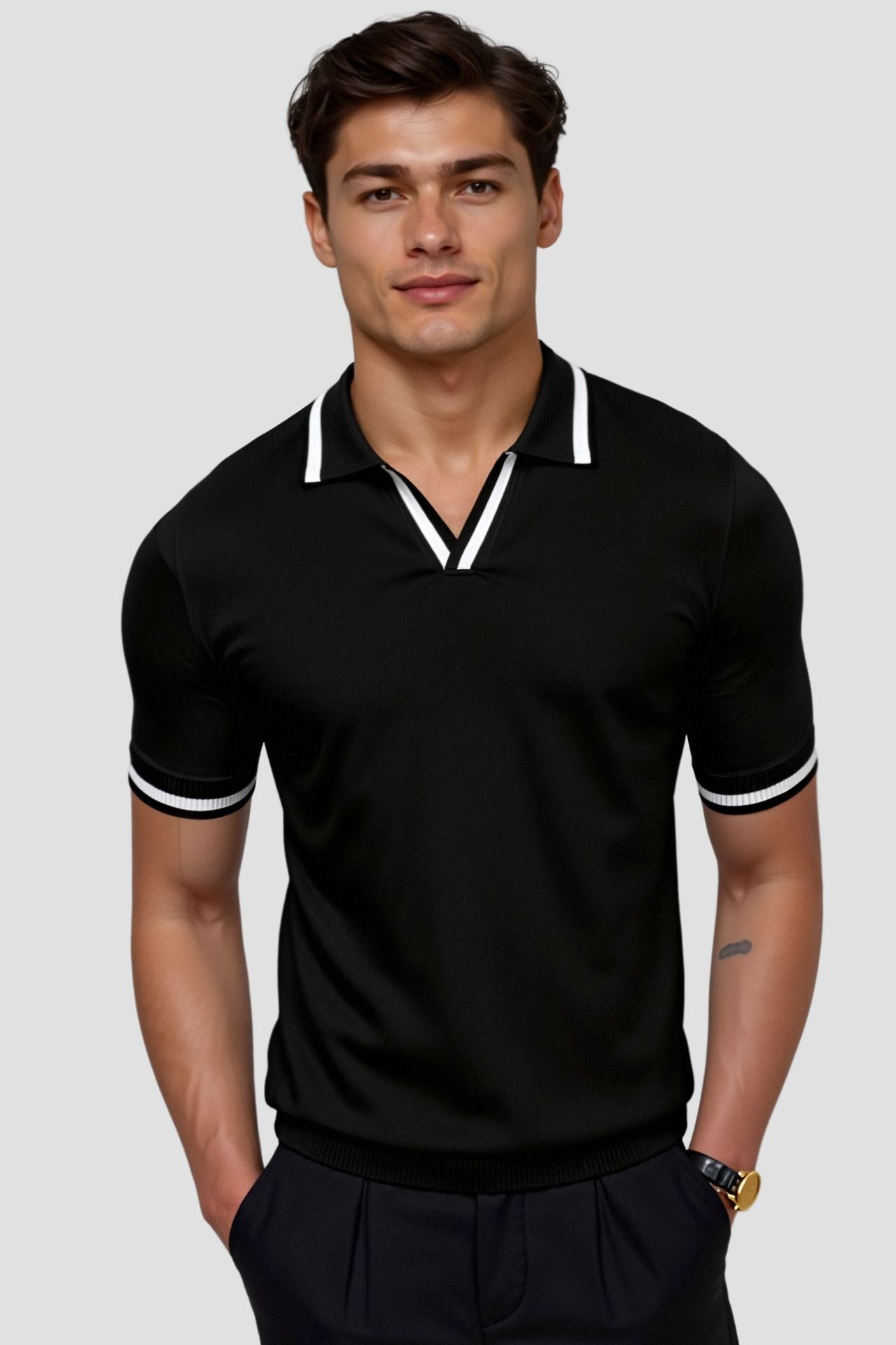Herren Poloshirt Kontrastdetails Elegant Modern