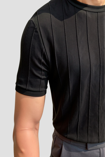Herren Klassisches Heavy O-Hals Streifen T-Shirt