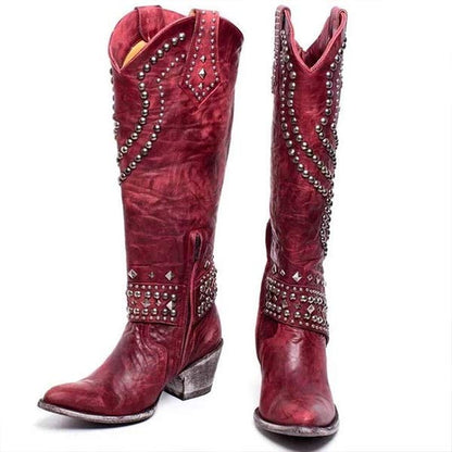Eveloria Damen Cowboystiefel Absatz Leder