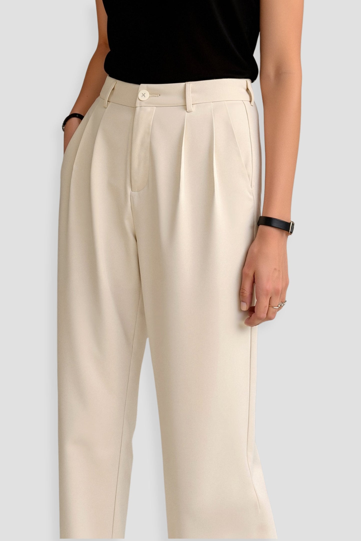 Damenhose Bundfalten Umschlag Saum