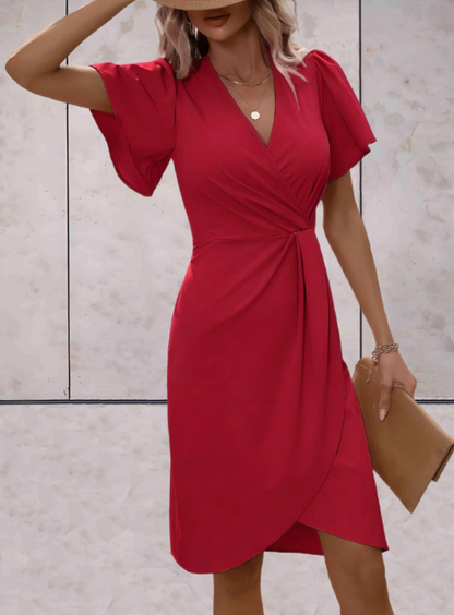 Damen V-Ausschnitt Kleid Puffärmel Sommer Schwarz - Eveloria