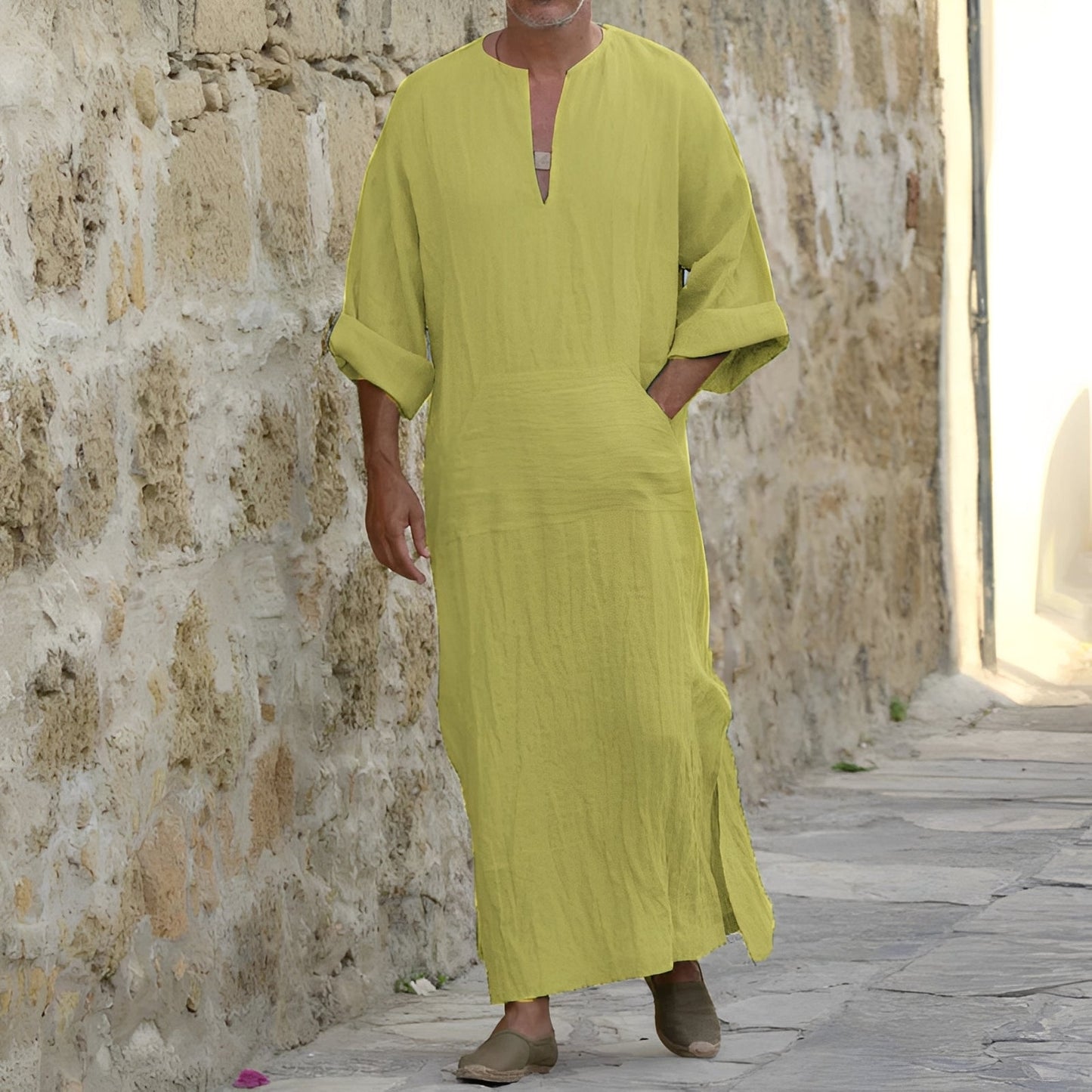 Herren Hemdkleid Langes Minimalistisches Kleid Mit Seitenschlitz