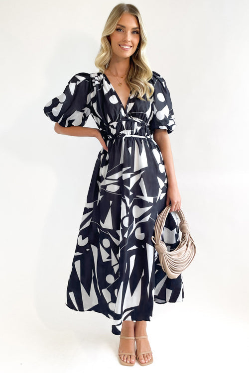 Eveloria Damen Maxi Kleid Puffärmel mit Liebe-Print