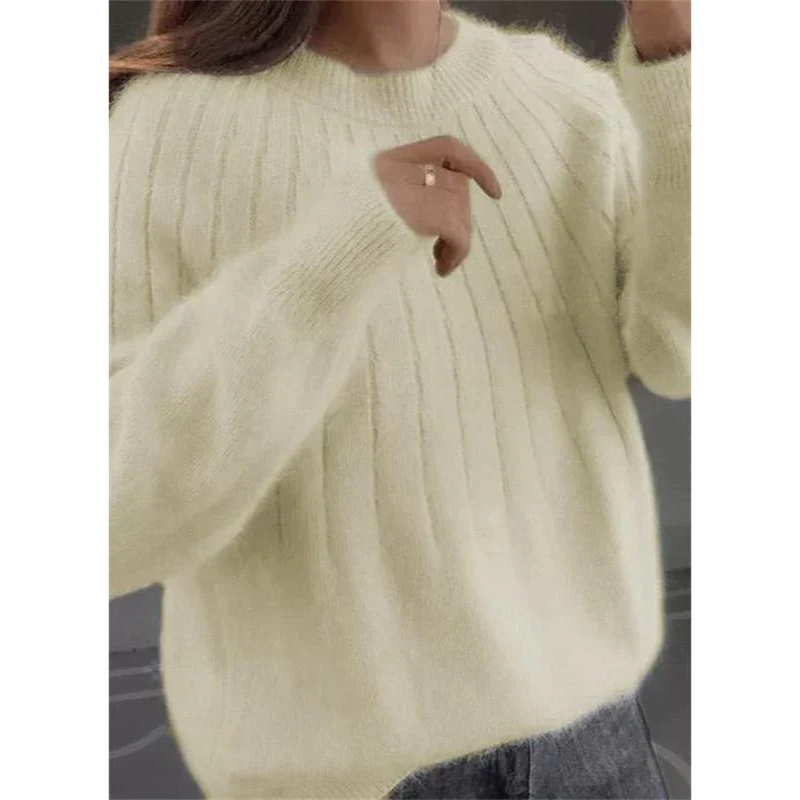 Eveloria Damen Strickpullover Kaschmirweich Rippmuster