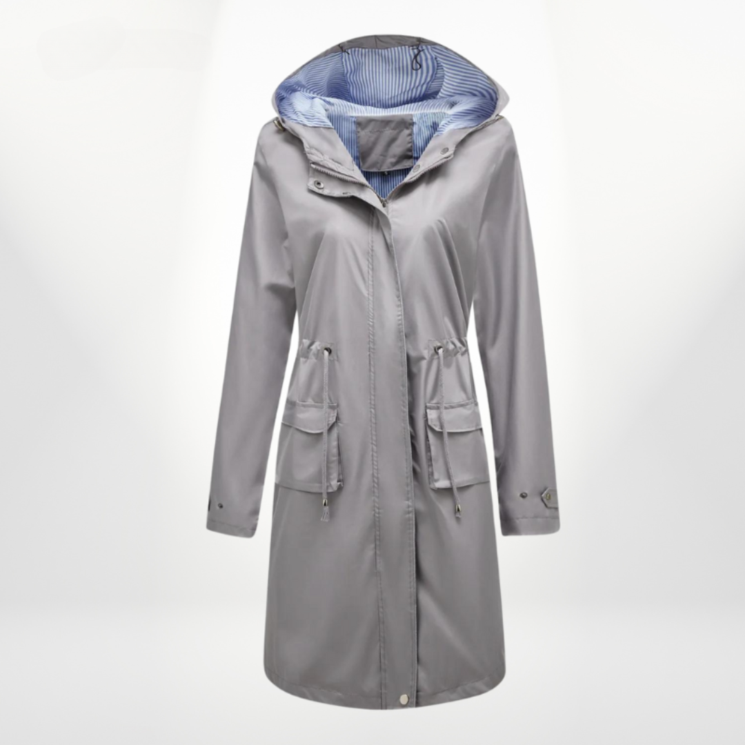 Damen Trenchcoat Lang Kapuze Taillenzug - Eveloria