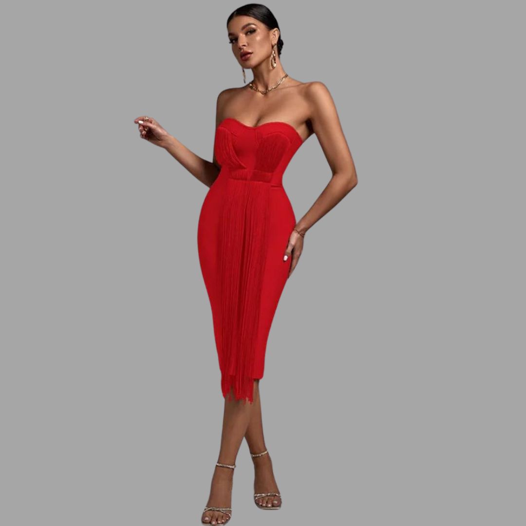 Eveloria Damen Trägerloses Kleid Fransen