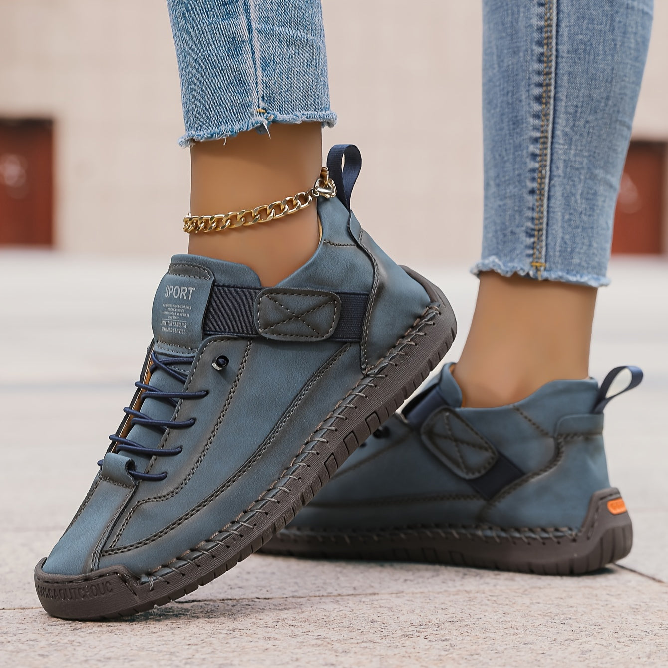 Damen Ankle Boots SchnürSchuhe Leder