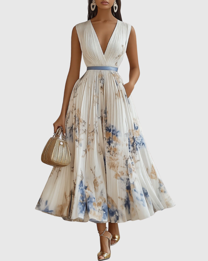 Isabella Damen Ärmelloses Midi Kleid Geplissiert Blumenmuster - Eveloria