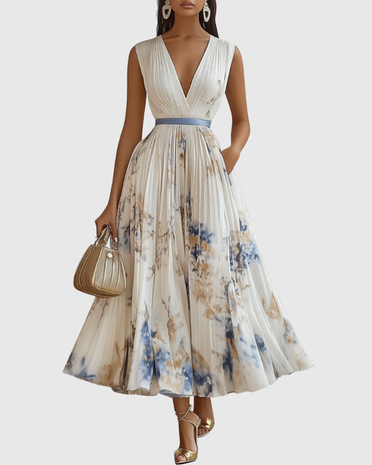 Isabella Damen Ärmelloses Midi Kleid Geplissiert Blumenmuster - Eveloria