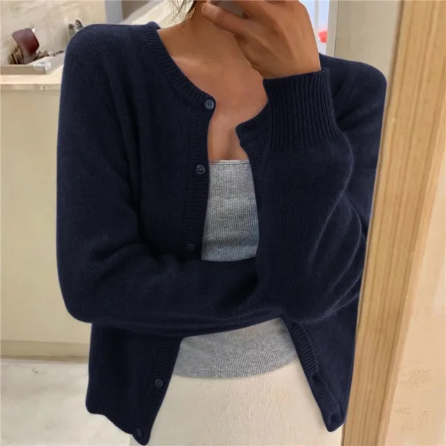 Damen Strickjacke Rundhalsausschnitt Länge Mit langen Ärmeln