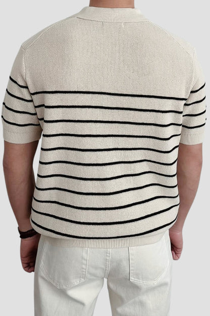 Herren Poloshirt Kurzärmelig Gestreift Blau-Weiß