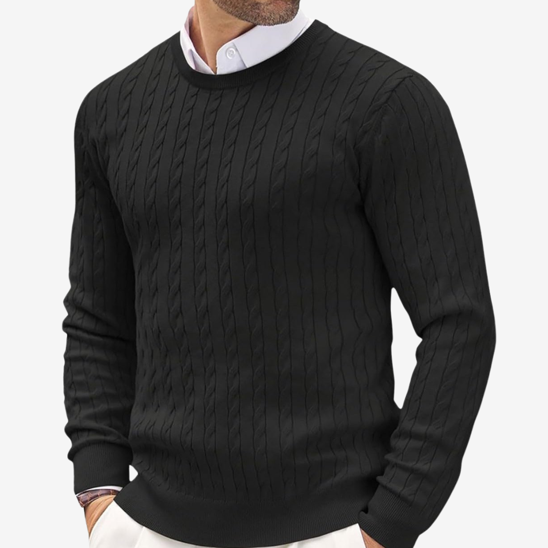 Herren Strickpullover Rundhals Zopfmuster Beige