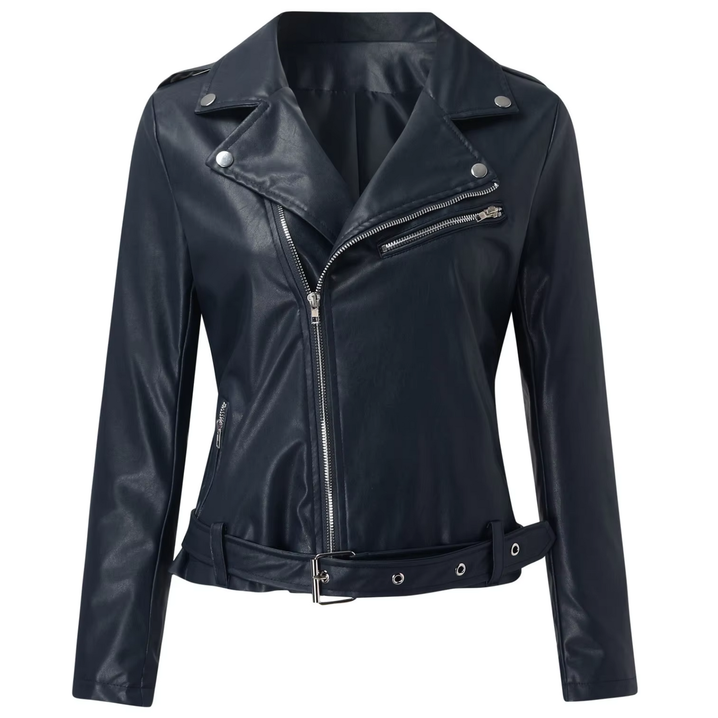 Eveloria Damen Bikerjacke Leder Gürtel