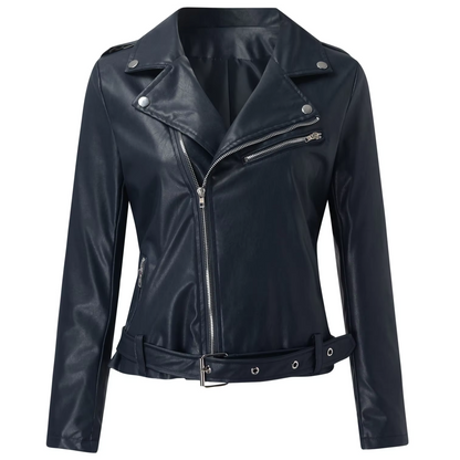 Eveloria Damen Bikerjacke Leder Gürtel