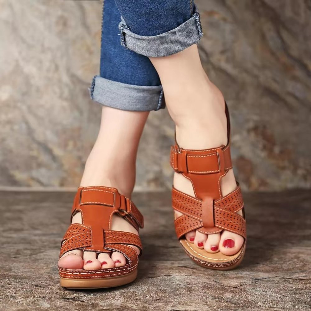 Damen Sommer-Sandalen Klettverschluss Offene Zehen Robustes Plateau