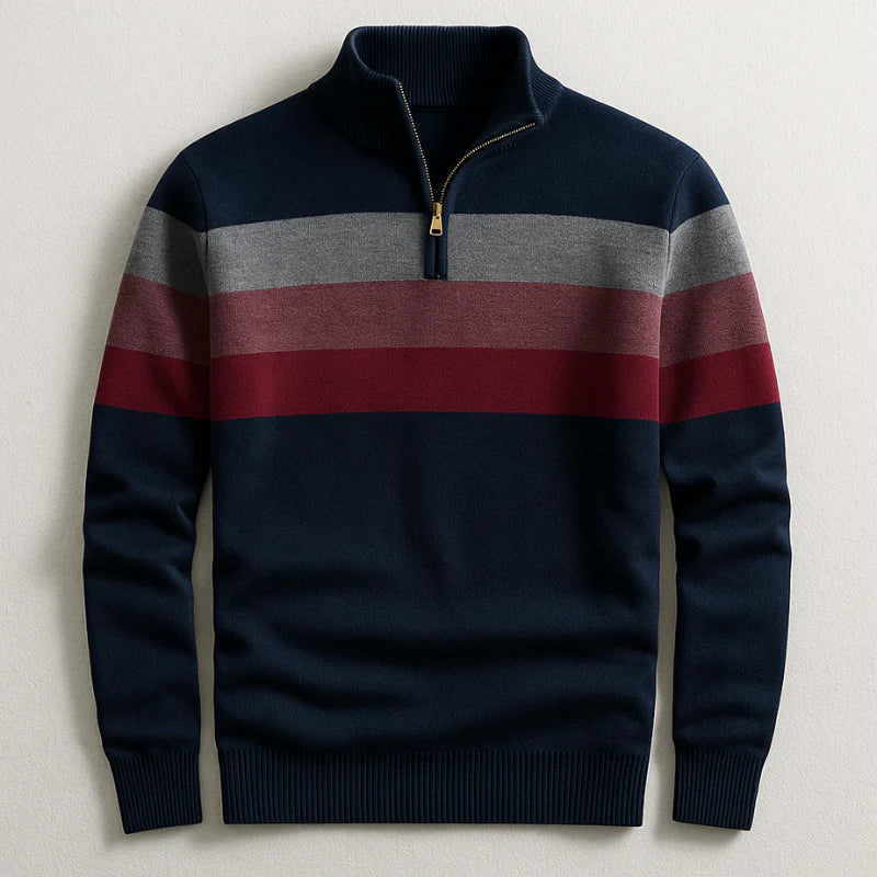 Herren Halbzippullover Modernes Streifen-Design Warm Schwarz - Eveloria