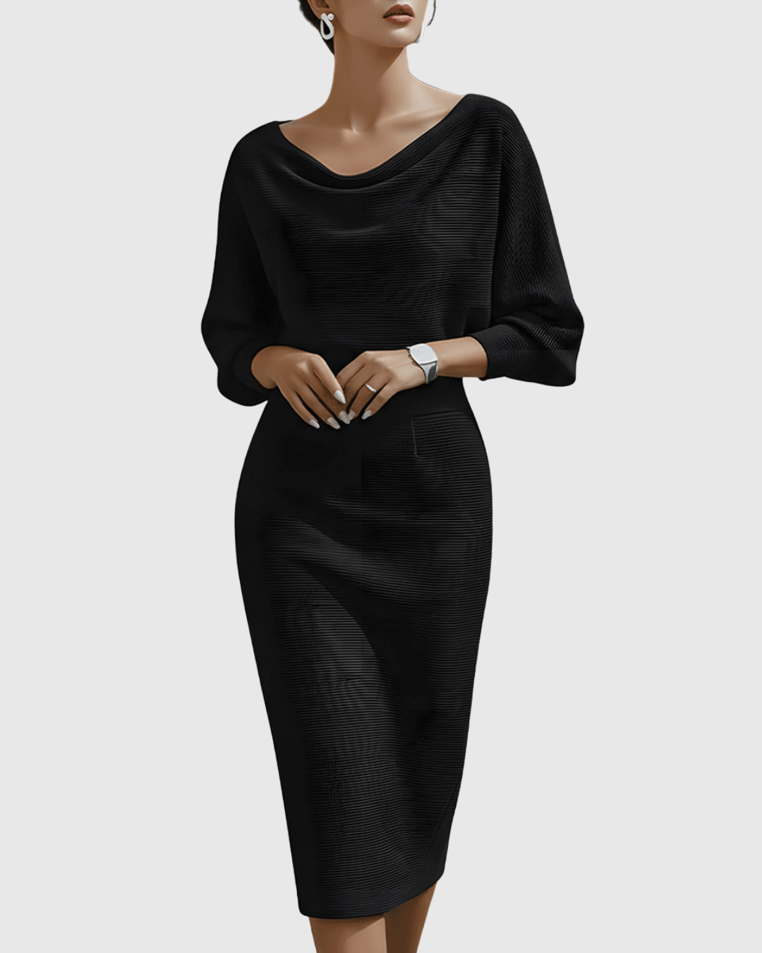 Damen Midikleid Elegantes Drapierkleid Fließend - Eveloria