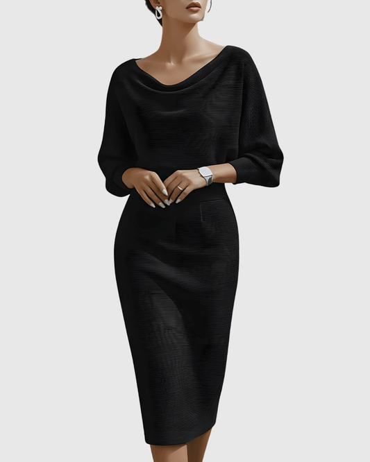 Damen Midikleid Elegantes Drapierkleid Fließend - Eveloria