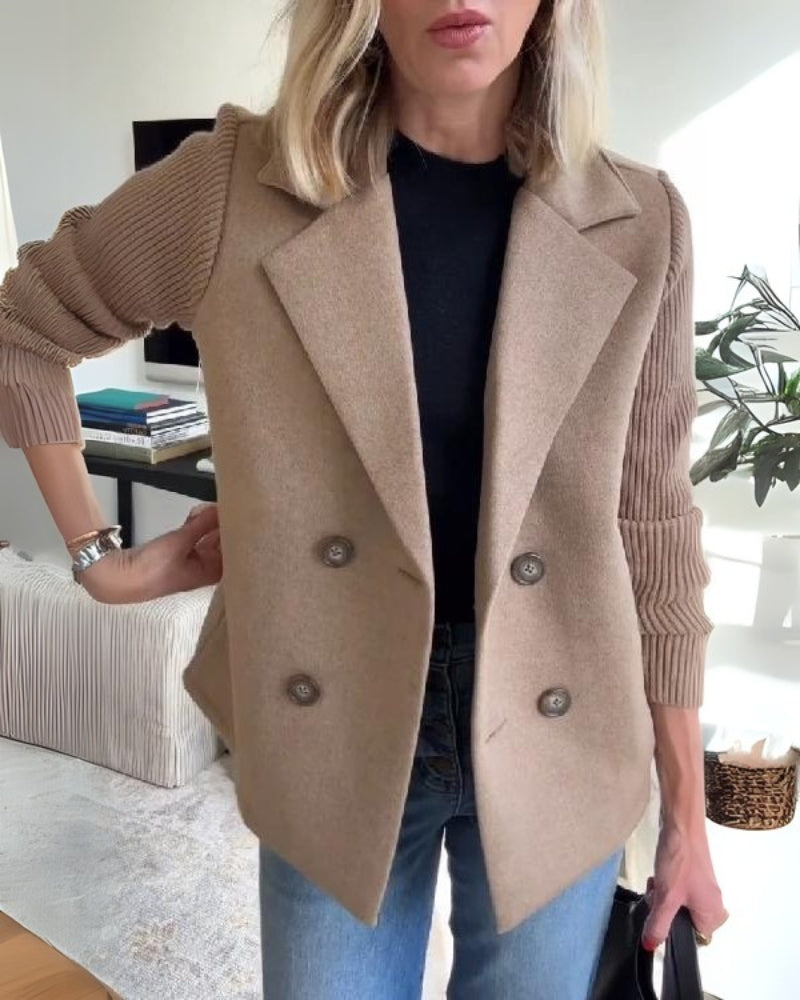 Damen Knit-Blazer-Weste Klassisches Revers Bequem Schwarz - Eveloria