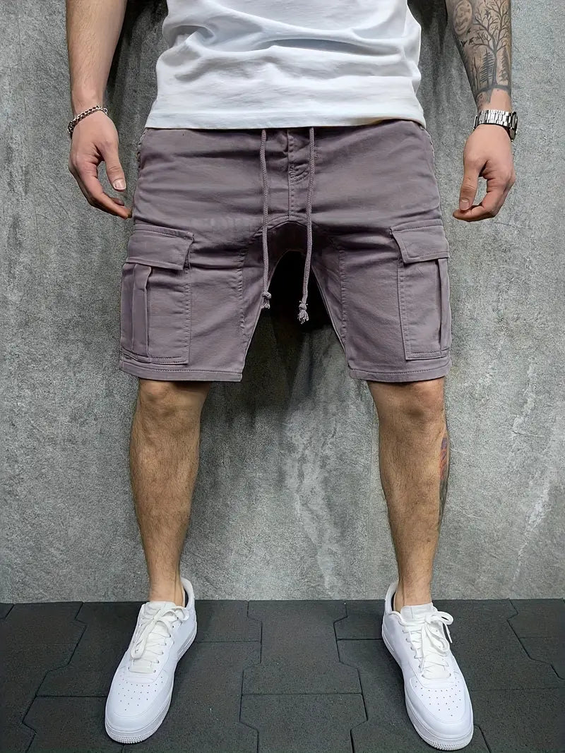 Herren Cargo Shorts Kordelzug Utility Taschen Beige