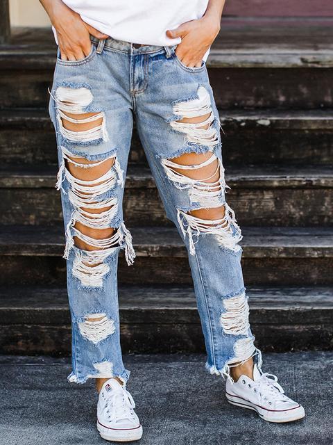 Eveloria Damen Loses Jeans aus Denim mit Lochmuster - Eveloria