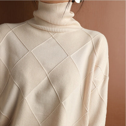 Damen Rollkragenpullover Zopfmuster Gemütlich
