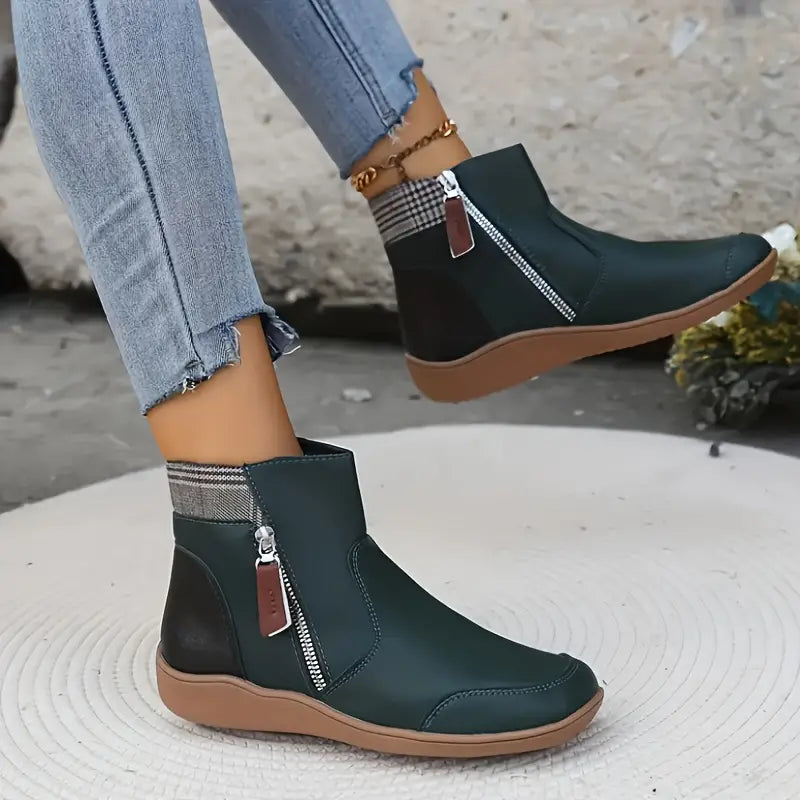Damen Stiefelette Reißverschluss Bequem