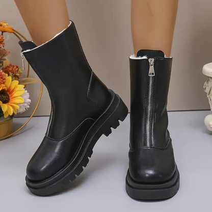 Damen Knöchelstiefel Lederlook Chunky-Sohle