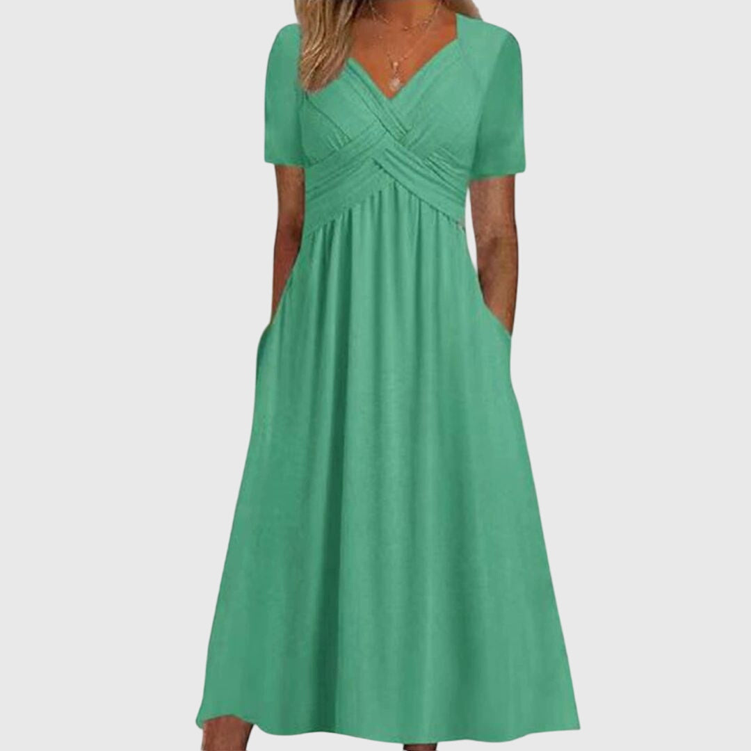 Damen Maxikleid V-Ausschnitt Kurzärmel - Eveloria