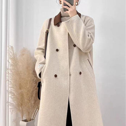 Damen Wollmix-Mantel Lang Beige Braun