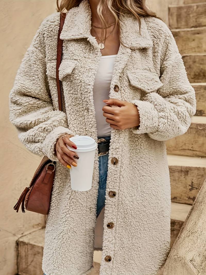 Eveloria Damen Einfarbiger Teddymantel